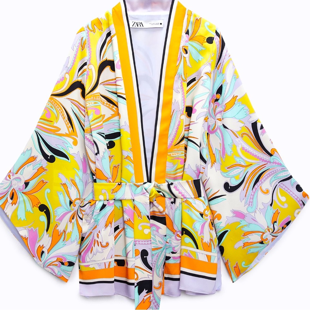 Zara Yellow Multicolor Kimono Blazer